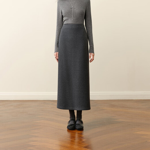 SEIFINI Meng Ziyi endorses glutinous rice straight skirt 2025 autumn and winter new style elastic waist comfortable and slim wool mid-length skirt smoke M