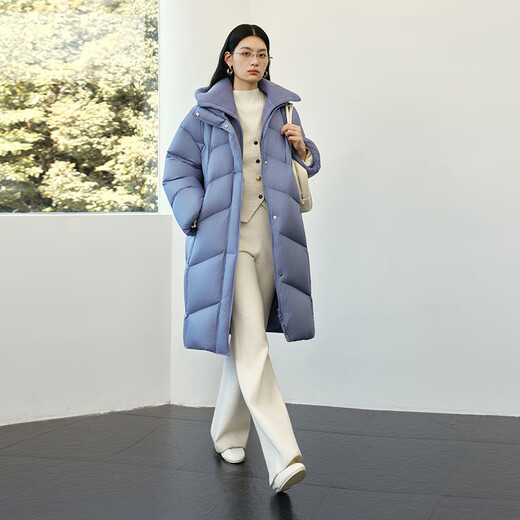 Ai Lai Puff Down Jacket Women's Winter Long Fashionable Detachable Knitted Collar Thick Duck Down Jacket Seafoam Blue M