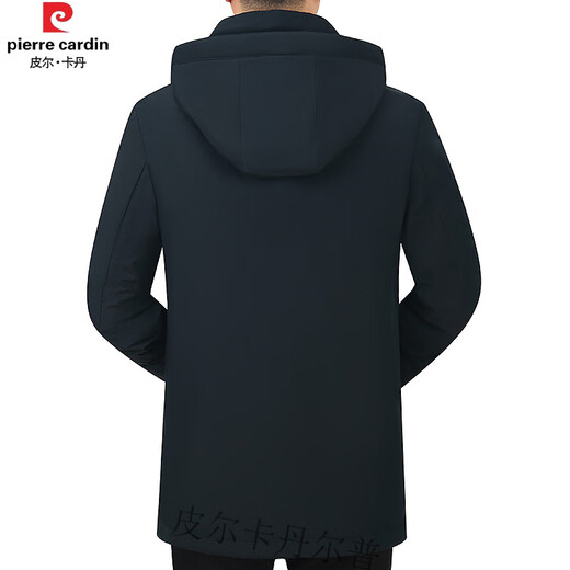 Pierre Cardin Down Jacket Men's Mid-Length Middle-aged Dad's Clothing Winter New Thickened Removable Hood Jacket Jacket Cold-proof Clothing Black Velvet XL (Recommended 120-135Jin Jin equals 0.5kg)