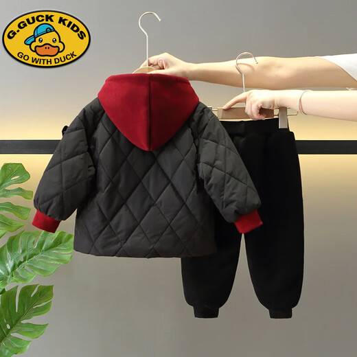G.DUCKKIDS Boys Autumn and Winter Clothing Set 2025 New Children's Plush Cotton Jacket Baby Winter Thickened Cotton Jacket Two-piece Set Brown 120 cm