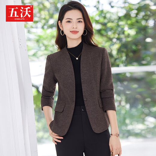 Wuwo high-end collarless suit jacket for women 2025 autumn and winter casual short professional temperament suit wide-leg pants single black jacket L