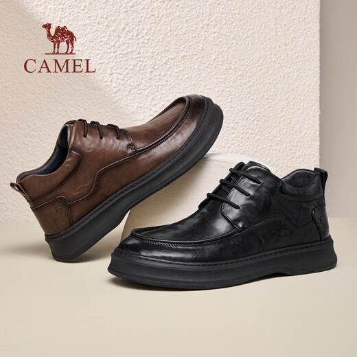 Camel (CAMEL) velvet warm cotton shoes commuting mid-high top business casual leather boots for men G15W155068 black 40