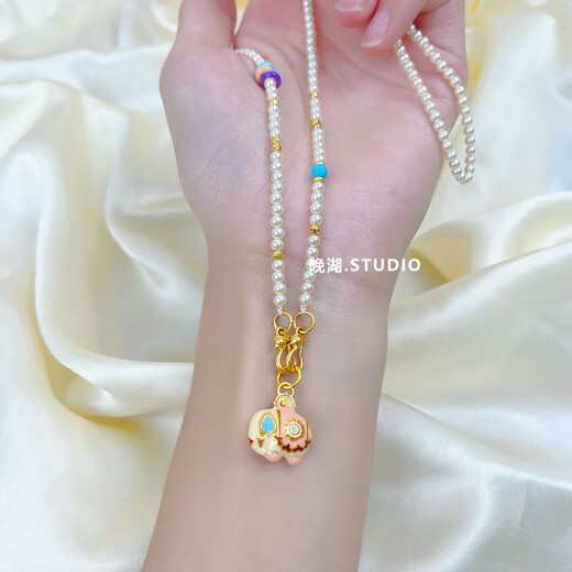 Yuying Pearl Necklace Women's Light Luxury Small Lots of Pamine Autumn and Winter Sweater Chain Beaded Accessories Gold Pendant Lanyard Buckle Pearl Auspicious Enamel