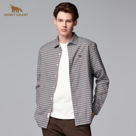 HENRY GRANT Henry Grant men's embroidered men's outdoor plaid shirt autumn and winter top long-sleeved houndstooth short blue (QSC244150U211) 44 (165/84A)