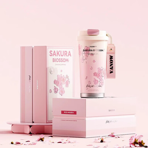 Vanow thermos cup Sakura girls coffee ceramic liner straw cup bestie birthday gift home museum water cup