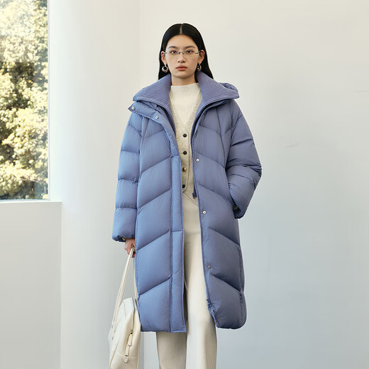 Ai Lai Puff Down Jacket Women's Winter Long Fashionable Detachable Knitted Collar Thick Duck Down Jacket Seafoam Blue M
