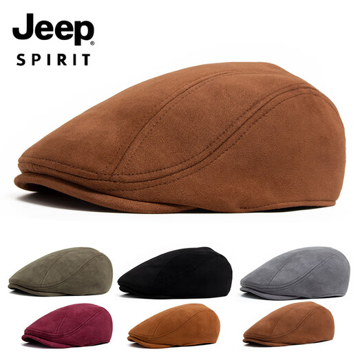 JEEP fashion suede beret men's autumn and winter retro peaked cap casual painter forward cap elastic head circumference black - suede peaked cap one size adjustable