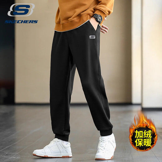Skechers velvet sweatpants for men 2025 autumn and winter new loose warm trousers knitted leggings sweatpants casual trousers for men M154-0018 carbon black plus velvet L /175