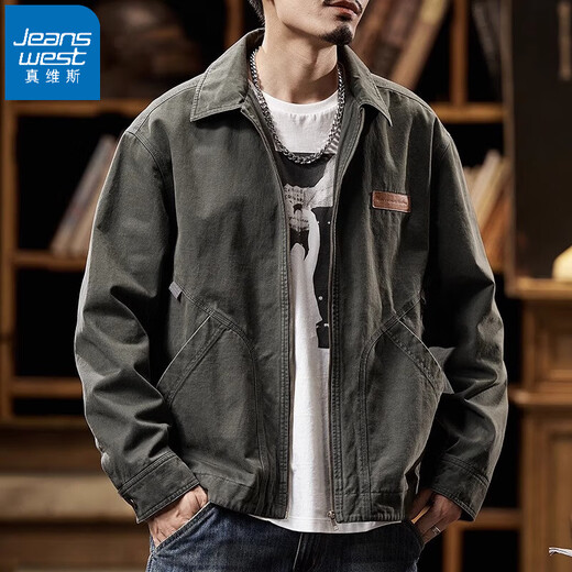 Jeanswest Detroit work jacket men's autumn and winter 2025 new American retro trendy brand pure cotton casual men's jacket handsome dark gray XL suitable for 160Jin Jin equals 0.5kg -175Jin Jin equals 0.5kg
