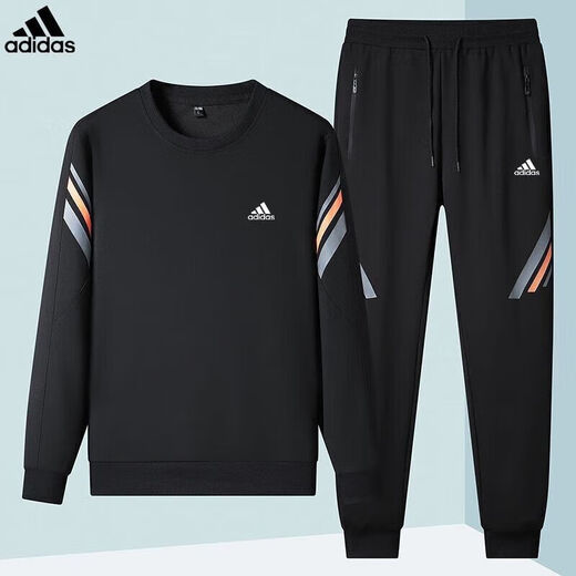Adidas Clover Sports Jacket Set Men's Casual Autumn 2024 New Versatile Sweater Two-piece Set Trendy Slim Jacket AD5569 Black Jacket + Sweatpants 2XL