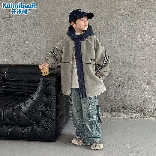 Kaimi Bear Boys' Jacket Autumn and Winter 2025 New Plus Velvet Thickened Medium and Large Children's Winter Austrian Velvet Cotton Jacket Hooded Top Navy Size 170 Recommended height is about 160cm