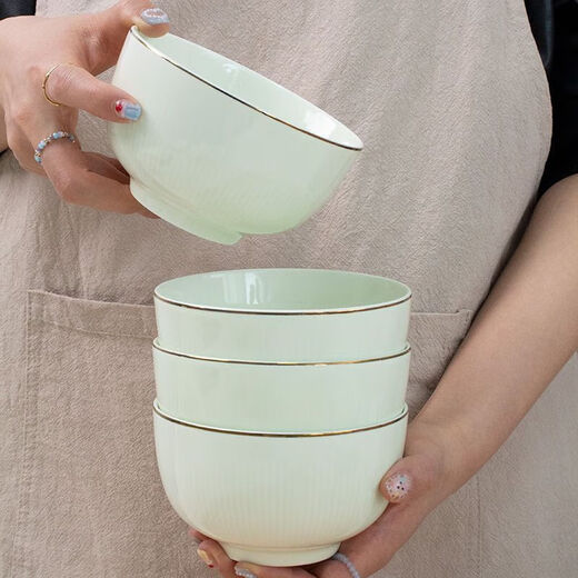Meikejie ceramic bowl household Baichuan Jasper new single light luxury gold-rimmed tableware noodle bowl dish bowl plate rice bowl simple Baichuan Jasper 5-inch bowl 10 pieces
