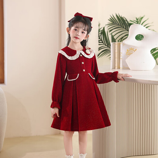 Girls Dress Autumn Clothing 2025 New Children's Clothing Autumn and Winter Skirts Fashionable Rich Family Princess Dress Autumn 2887 Red 120
