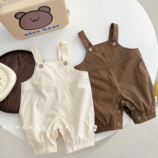 Ins Korean style infant clothes, summer clothes for men and women, all-match open overalls jumpsuit, outdoor climbing suit, khaki 66cm 66cm