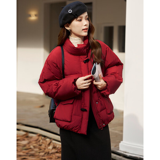 Demana Nordic cotton three-proof winter bread stand collar 90 duck down four-layer craft short horn button women's down jacket
