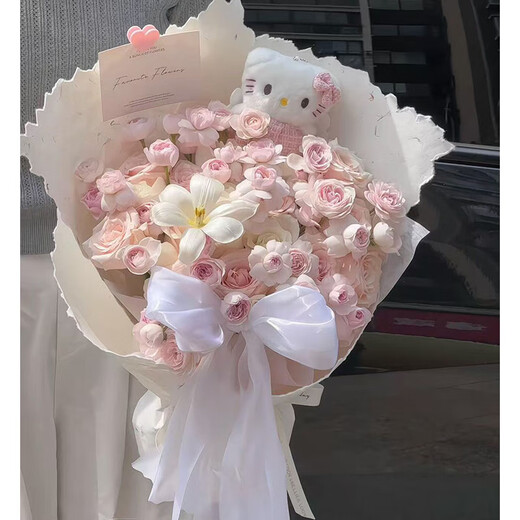 Flower Love City Delivery: Fairy Kiss Rose Bouquet for Girlfriend, Wife, Best Friend Birthday Confession Gift, 33 Fairy Kiss Roses, 6 Pink Snow Doll Bows