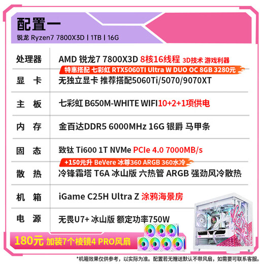 AMD Ryzen 7 7800X3D/RTX5060Ti/RTX5070Ti 5070 Official Subsidy Computer Host E-Sports Complete Game Desktop Delta Mobile Assembly Computer Configuration One 7800x3d Tuya Core Display Host