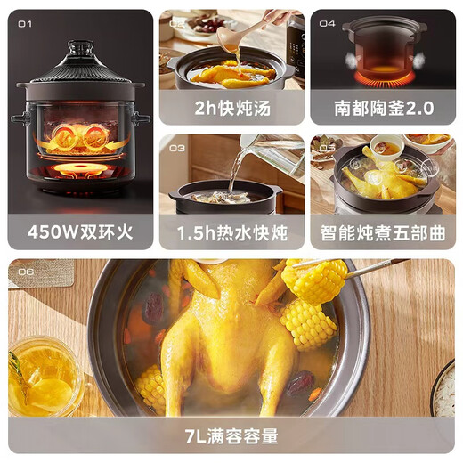 Midea Quick Stew Electric Stew Pot Electric Casserole Ceramic Fully Automatic 450W Double Ring Fire Intelligent Stewing Cup Purple Clay Pot Porridge 7L Electric Pot Integrated Multi-function Pot DGE65J56