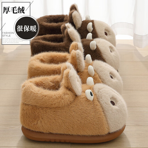 Red bean cotton slippers for girls 2025 winter new style cartoon donkey home bag heel wear-resistant warm parent-child plush cotton shoes dark coffee 32-33 regular size (inner length 205mm)