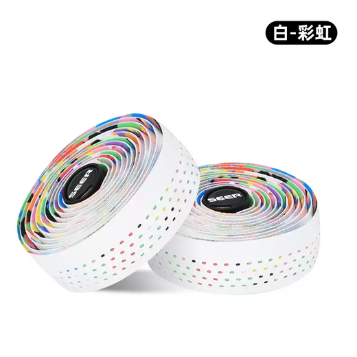 SEER Octopus Road Handlebar Tape Reinforced Shock Absorption Anti-Slip Dead Flying Bicycle Handlebar Bend Bar Wrap Strap Grip Cover White PU+Rainbow EVA