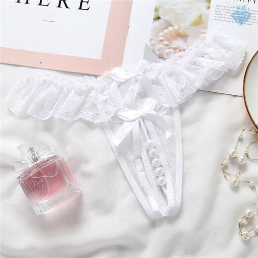 Sexy lingerie, sexy tulle ruffles, crotchless pearl underwear, thong, black, one size fits all