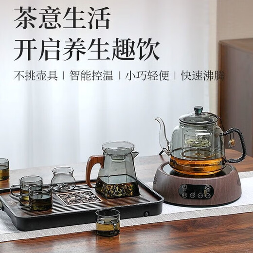 Glass teapot, integrated steaming and lifting beam tea set, tea brewing device, high temperature resistant boiling water for making tea, home tea set set, Pisces pot + male cup tea filter + 6 cup cup holder tea tray