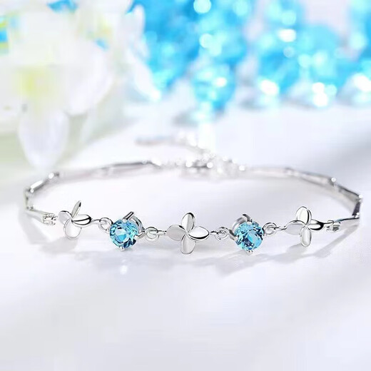 PT950 Platinum Moissanite Diamond Bracelet Women's Light Luxury Bracelet Chinese Valentine's Day Gift for Girlfriend's Birthday Lucky Four-Leaf Clover White Diamond Bracelet