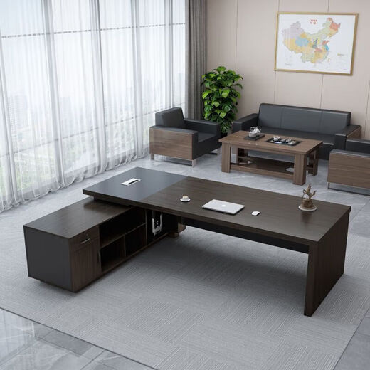 Boss desk simple modern home office desk and chair combination president manager desk light luxury desk 6022# Swiss walnut color 2.2 meters boss desk (double cabinet)