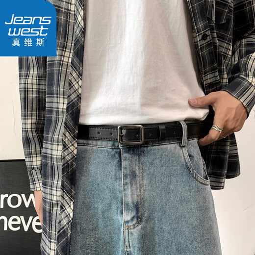 Jeanswest simple style square buckle belt unisex wide belt female Chic student Korean fashion ins belt versatile black