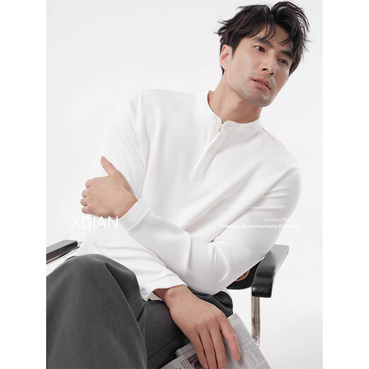 Continue to order Henley shirt men's long-sleeved T-shirt men's solid color American retro casual bottoming shirt men's autumn and winter inner wear off-white XL 130-142Jin Jin is equal to about 0.5 kg