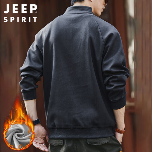 JEEP SPIRIT Jeep half-zip stand-up collar sweatshirt men's autumn and winter trendy brand loose men's tops meteorite gray plus velvet XL
