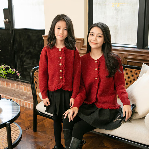 BUBBLE ORANGE mother-daughter parent-child clothing autumn and winter style New Year's style red knitted cardigan sweater jacket high-end dress top burgundy/single piece 100 baby girl size 100 (recommended weight 30Jin Jin is equal to about 0.5 kg)