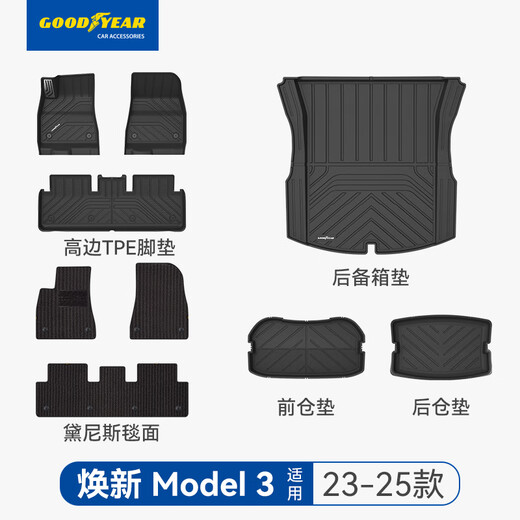 Goodyear tpe car floor mats are suitable for Tesla's new Model 3 accessories TPE floor mats Denis set 9-piece set