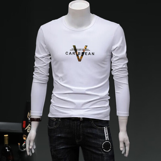 Romon High-End European Station Modal Langarmed T-Shirt Herrenbrief Druck atmungsaktiv plus samt warmes Herren-Basis-Hemd Herbst Kleidung schwarz 15123 m