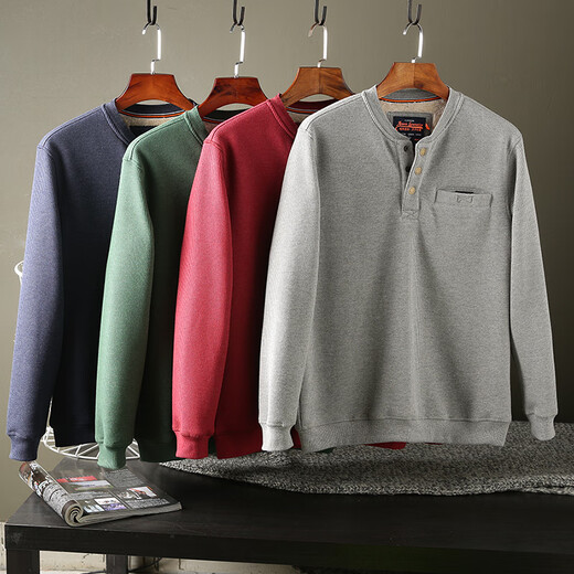 IMPRESSWIT Henry collar sweatshirt men's velvet waffle long-sleeved T-shirt warm lamb velvet cotton thickened trendy brand jacket green M