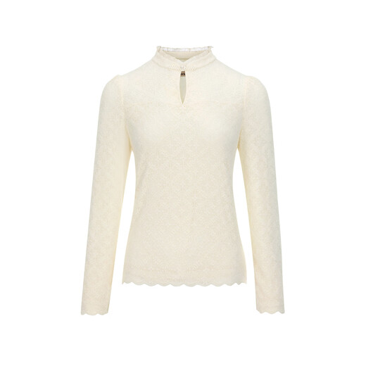 Cole Tier 2025 Winter New Elegant Water Drop Hollow National Style Disc Button Lace Shirt Women's Bottoming Shirt Light Orange XL