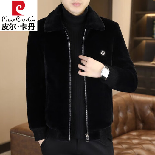 Pierre Cardin 2025 winter gold mink velvet jacket men's new high-end woolen casual plus velvet thick new large size men's jacket ZL-J6691 coffee (plus velvet) thickened XL (130-145Jin Jin equals 0.5 kg)