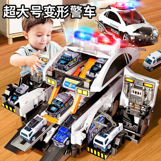 Shantou Lincun Children's Large Alloy Police Car Toy Boy Car Model Car Simulation Deformation Door Opening 110 Special Police Car Transformed Fire Truck Three-Layer Scene 6 Alloy Themed Firefighting + Exquisite Gift Box + Stickers Others