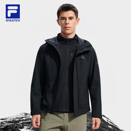 FILA Official Breathing Shell Woven Jacket Two-piece Men's Top 2025 Winter New Sports Outdoor Jacket Dark Black-BK L 175/96A/L