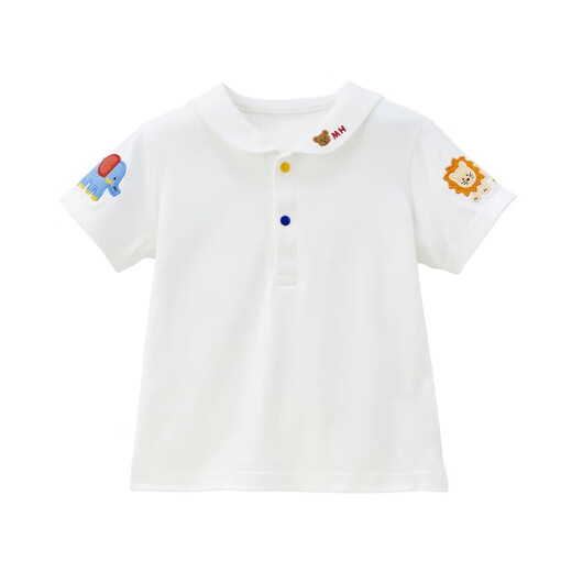 MIKIHOUSE shirt new style for boys and girls cartoon bear navy collar embroidered short-sleeved long-sleeved shirt with short sleeves 90 cm