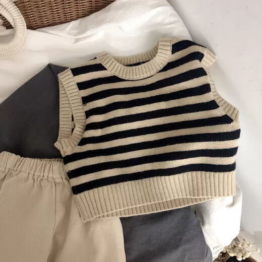 Ins Korean children's striped jacquard vest knitted vest baby sweater vest pullover 2025 spring striped BF070 striped vest 90