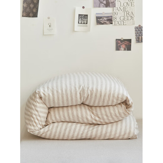 He Jiagong Tianzhu cotton quilt cover single piece pure cotton 1.5x2mx2.3 single 200x230cm220x240 quilt cover 180x200 hemp gray thin strips baby quilt cover single piece 120cm*150cm
