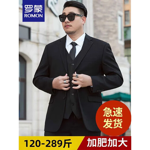 Luo Meng plus size suit men's suit plus fat plus fat business formal suit jacket wedding black loose spring and autumn new style two-button pure black single suit jacket + tie no trousers four seasons 4XL /190 recommended 165-185Jin Jin is equal to 0.5 kg