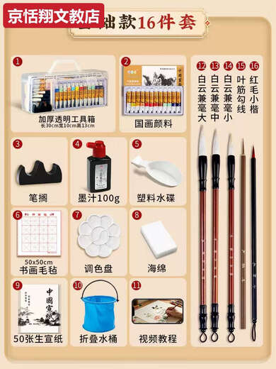Chong Xing Chinese Painting Pigments Beginner Set Chinese Painting Supplies Tools Complete Set of Ink Painting Introductory Materials Primary School Students Art Teacher Recommended 12 Colors 12ml