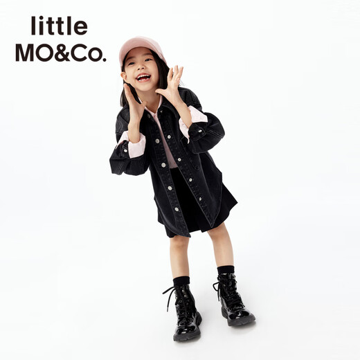 Little MO&Co.Smiley joint series little moco children's clothing 25 new Q warm velvet volcanic rock denim shirt parent-child denim black Q warm velvet volcanic rock 140 140/68