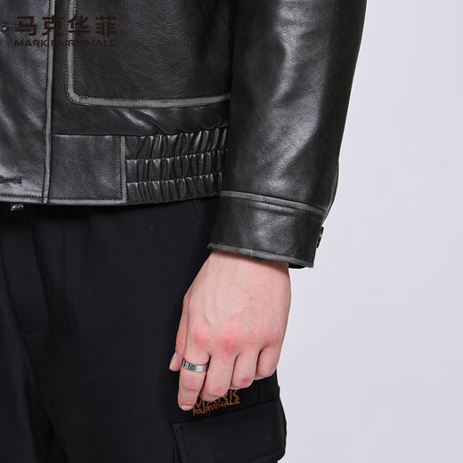 马克华菲鹅绒皮衣夹克男2025秋冬新款潮流防风翻领工装保暖PU外套7002 茶灰绿254 S 165