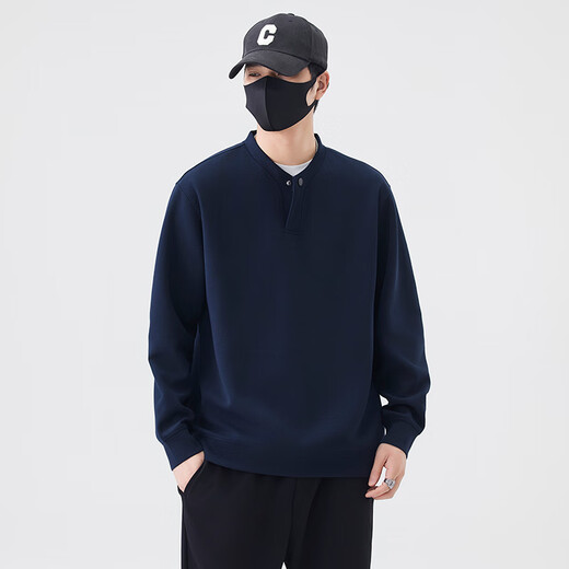 Vangeni high-end solid color sweatshirt for men spring and autumn 2025 new trendy loose Henry collar top men's casual bottoming shirt dark gray M recommended 100-120 Jin Jin equals 0.5 kg / free shipping insurance