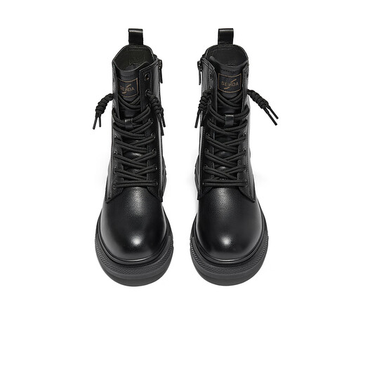 Senda Martin boots women's shopping mall same style cowhide mid-calf leather boots XEC01DZ4 black velvet lining 35