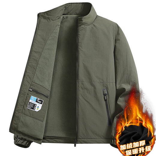 Gu Qian Spring and Autumn Stand Collar Jacket Men's Thin Casual Windproof and Waterproof Loose Youth Large Size Winter Velvet Commuting Top Army Green XL Recommended 125-140 Jin Jin equals about 0.5 kg