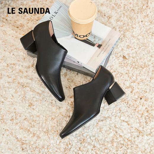 Laersdan 2025 autumn and winter new thick heel comfortable and high-end ankle short boots women's boots 54702 black BKK 36